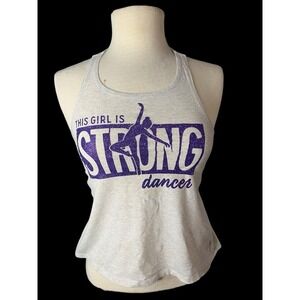 JUSTICE Girl 10 Strong Dance Racerback Gray Purple Glitter Workout Yoga Tank Top